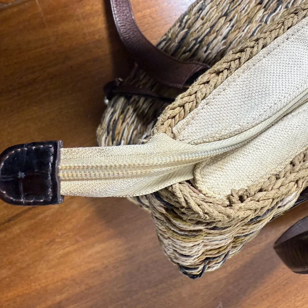 Brighton Summer Market Straw Purse Tan with Dark Brown Handles